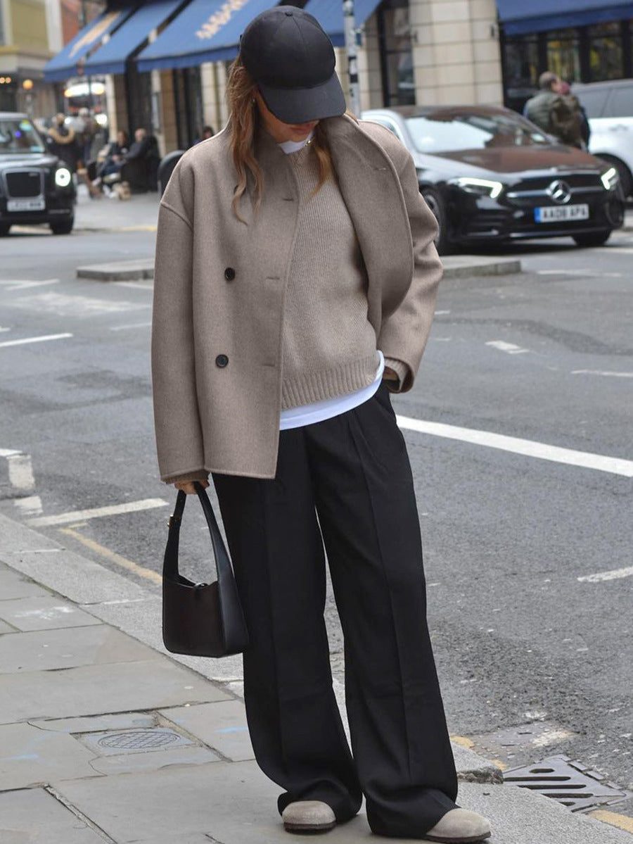 MAURELLE – Vintage Wool Blend V-Neck Coat