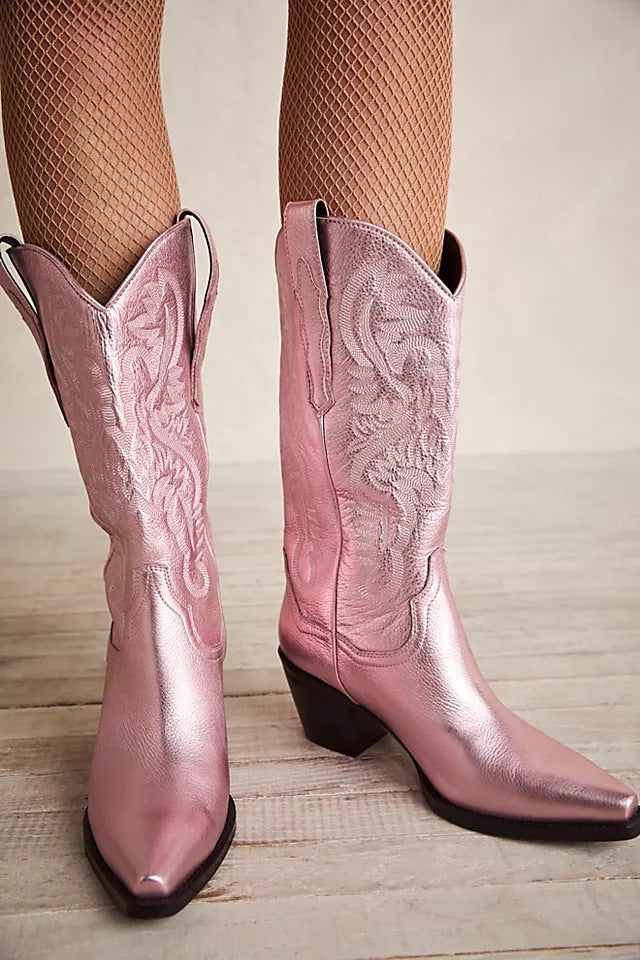 Geborduurde Puntige Neus Dikke Hak Westerse Laarzen