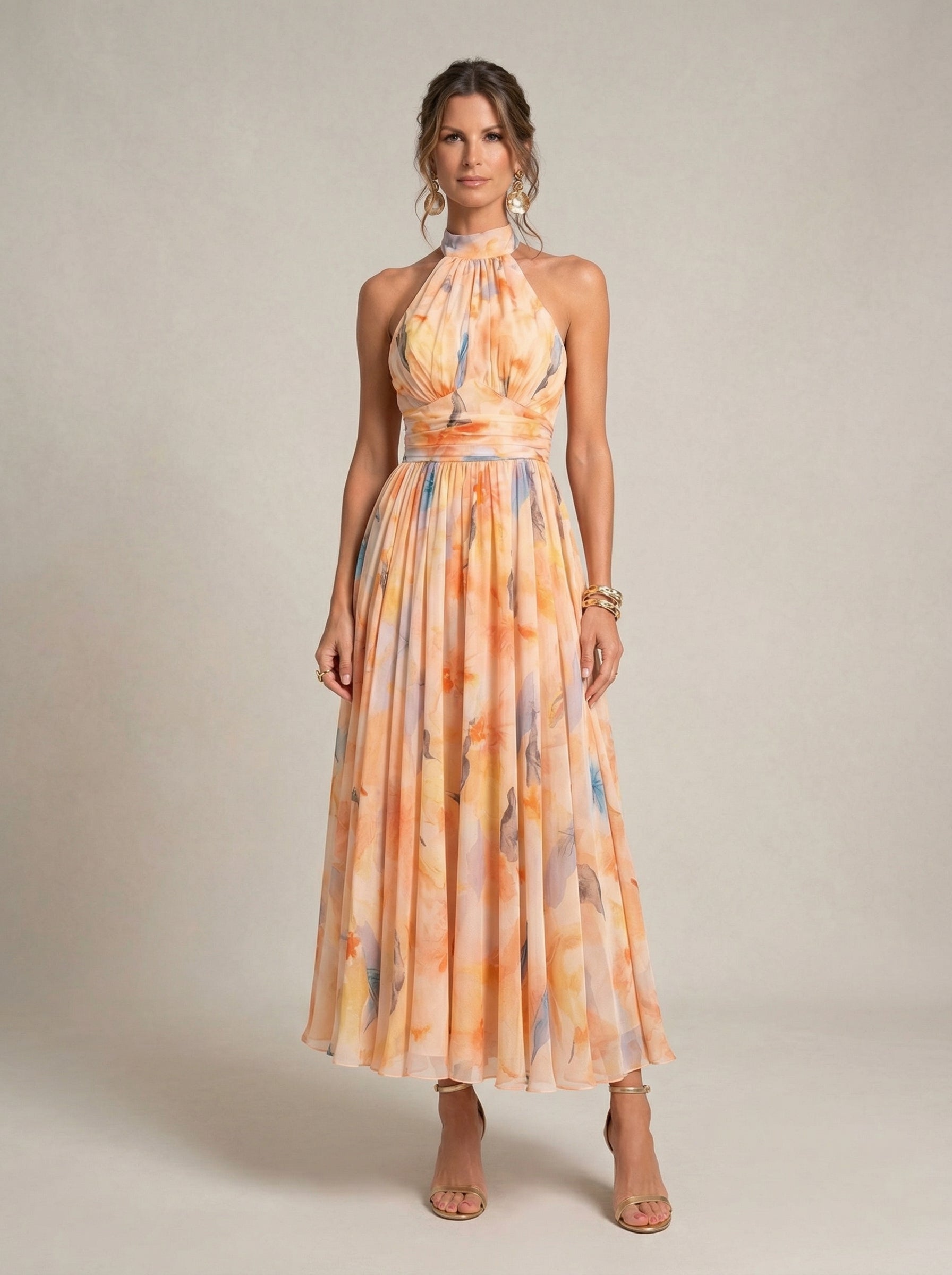 Halterjurk met aquarelprint