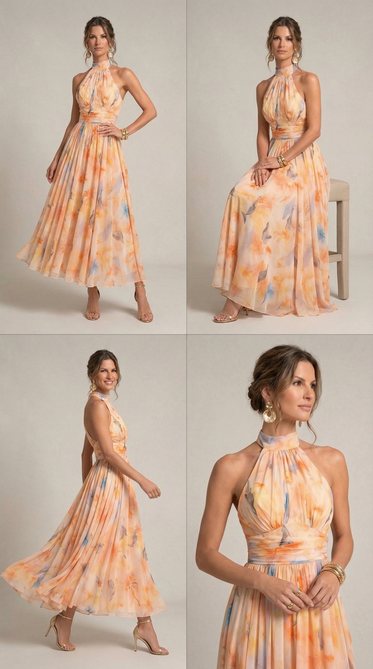 Halterjurk met aquarelprint