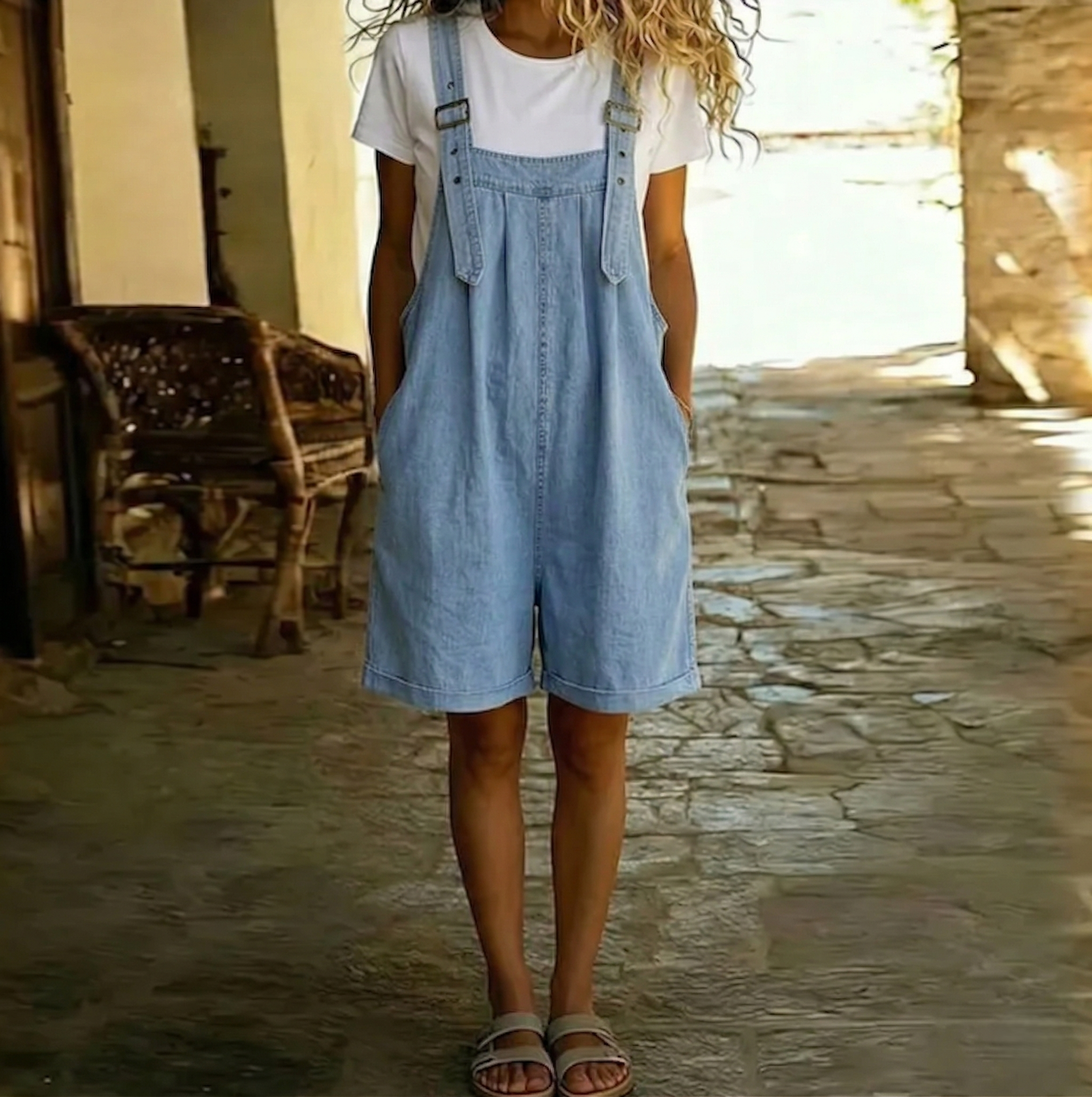 Isabel | Korte denim vintage dames jumpsuit