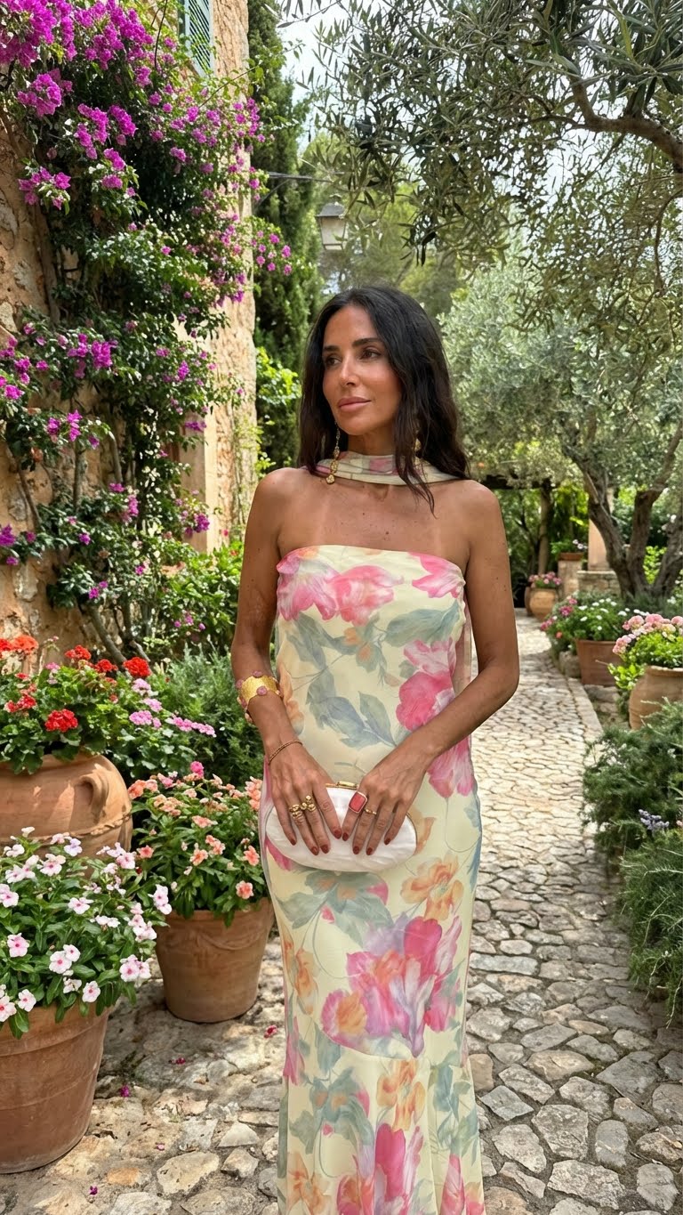Strapless Bloemen Aquarel Lange Jurk