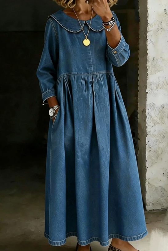 Melissa | Denim jurk met lange mouwen en ronde hals