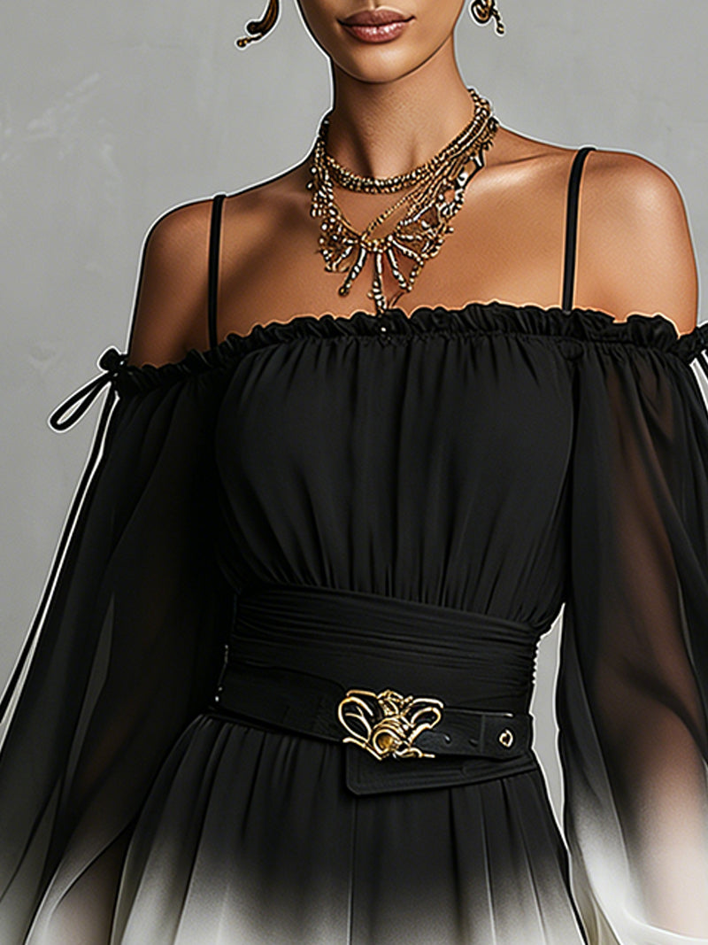 Gabrielle™ | Gradient Off-shoulder Chiffon Jumpsuit (met riem)