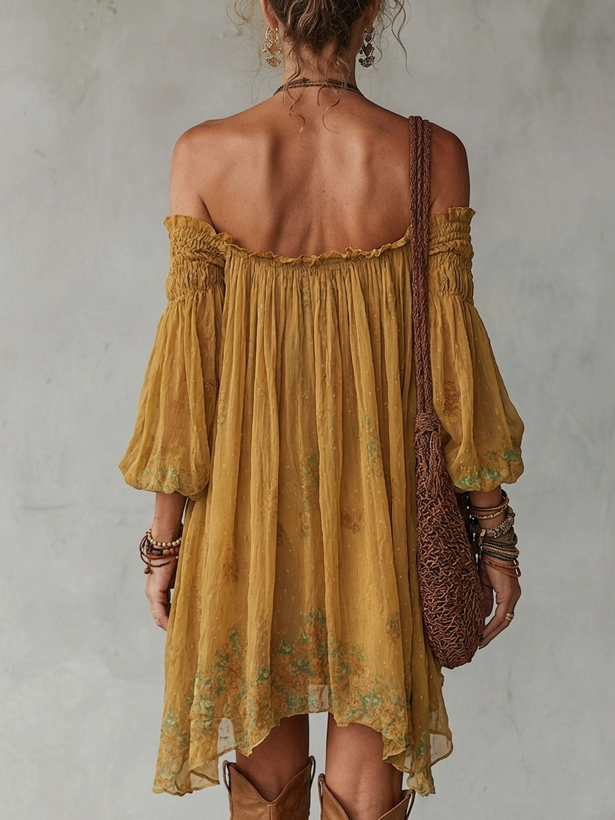 Fiora™ | Chiffon Bloem Off-Shoulder Mini Jurk