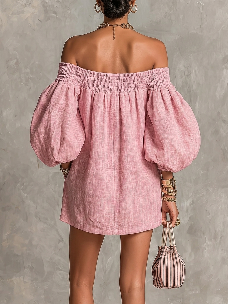 Wren™ | Off-Shoulder Lantaarnmouw A-Lijn Los Mini Jurk