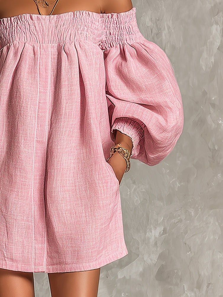 Wren™ | Off-Shoulder Lantaarnmouw A-Lijn Los Mini Jurk