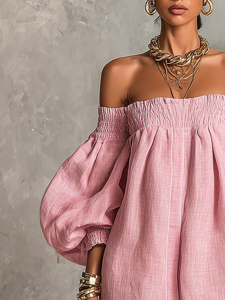 Wren™ | Off-Shoulder Lantaarnmouw A-Lijn Los Mini Jurk