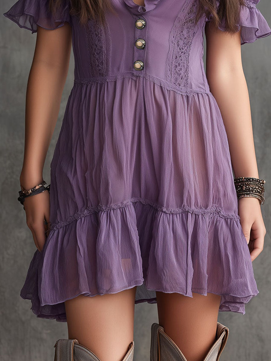 Violet™ | Mini-jurkje van chiffon met pofmouwen en ruffles