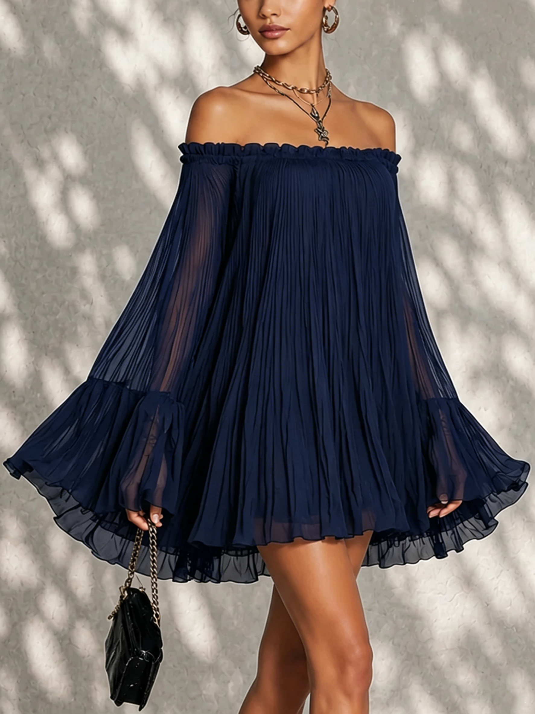 Lilou™ | Off-Shoulder Ruffled Bell Sleeve Mini Jurk