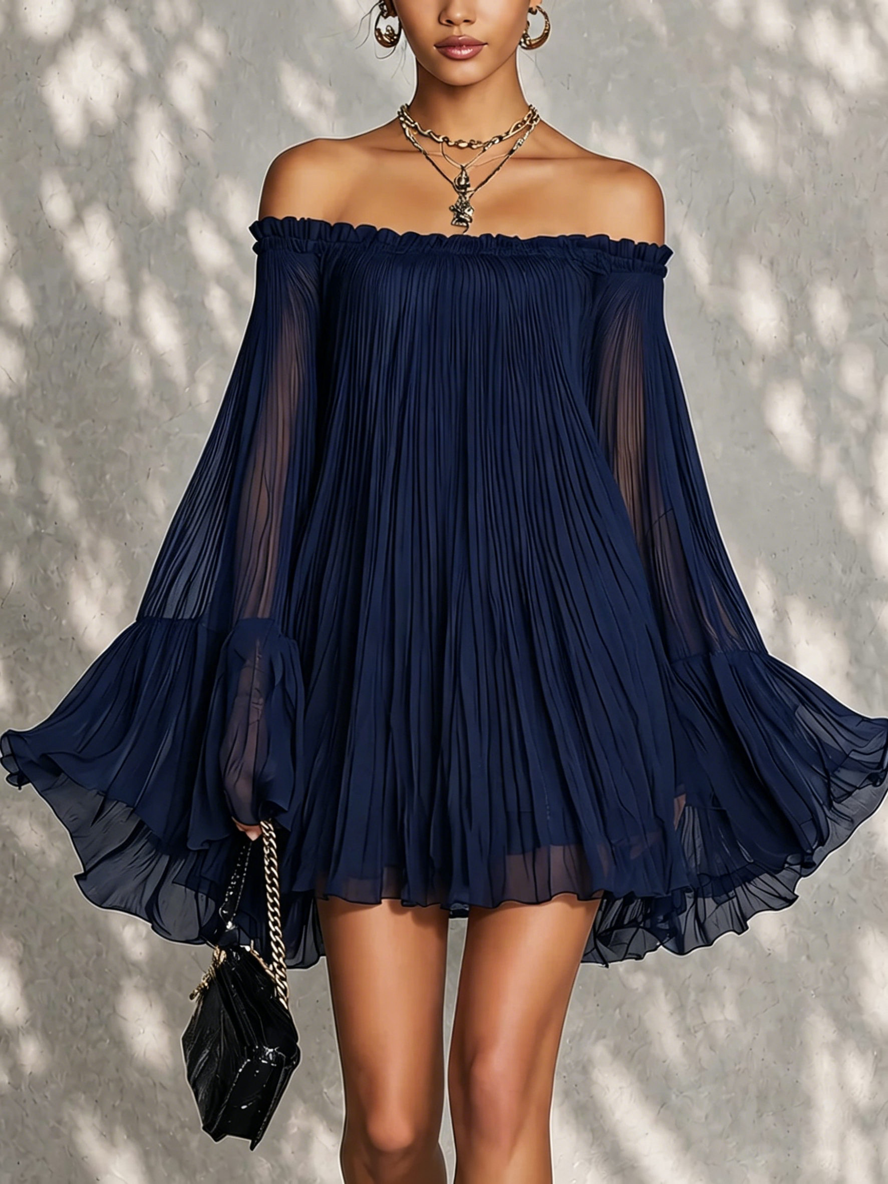 Lilou™ | Off-Shoulder Ruffled Bell Sleeve Mini Jurk