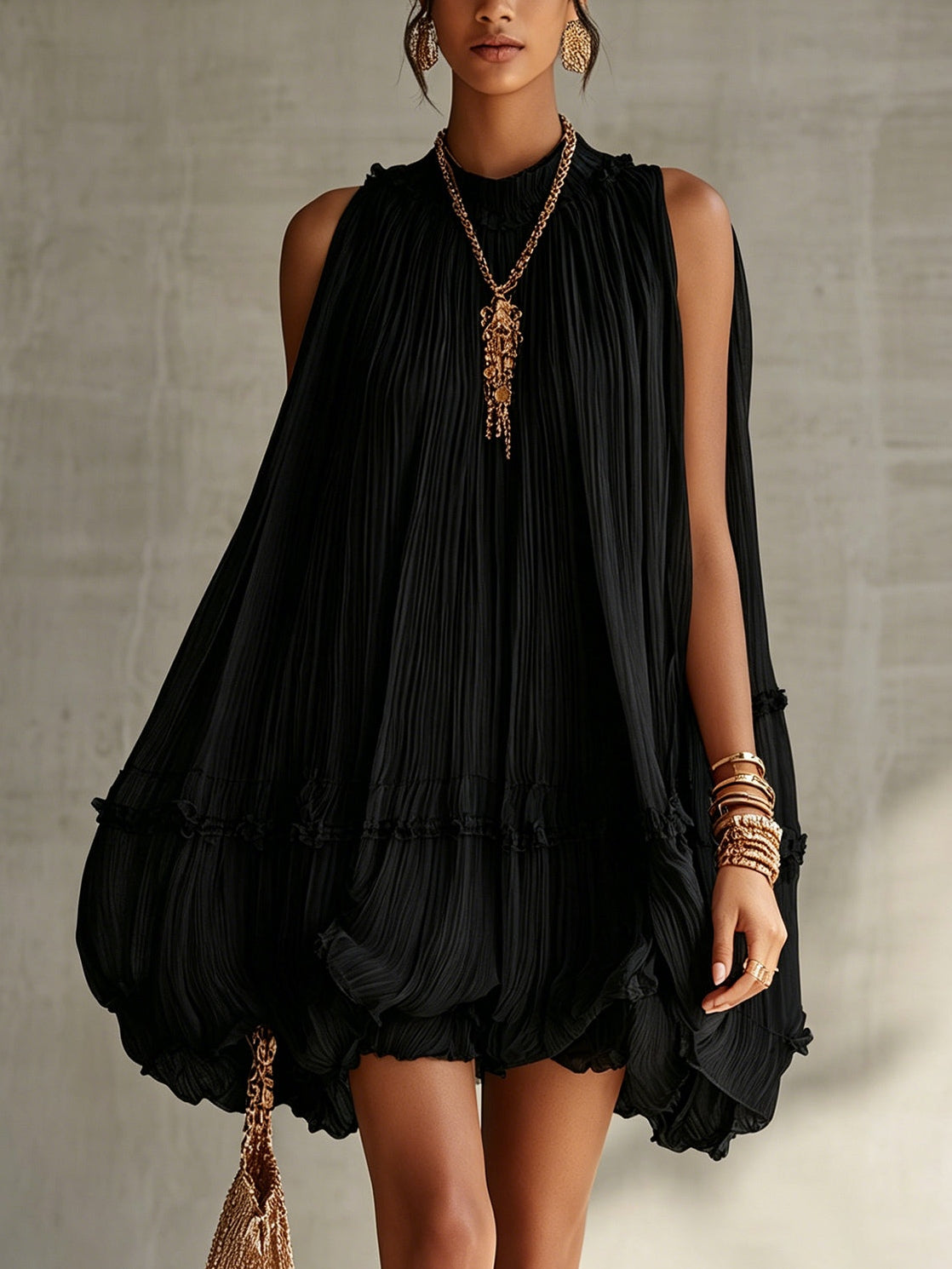 Zelda™ | Halter Nek Rimpelige Chiffon Bubble Mini Jurk