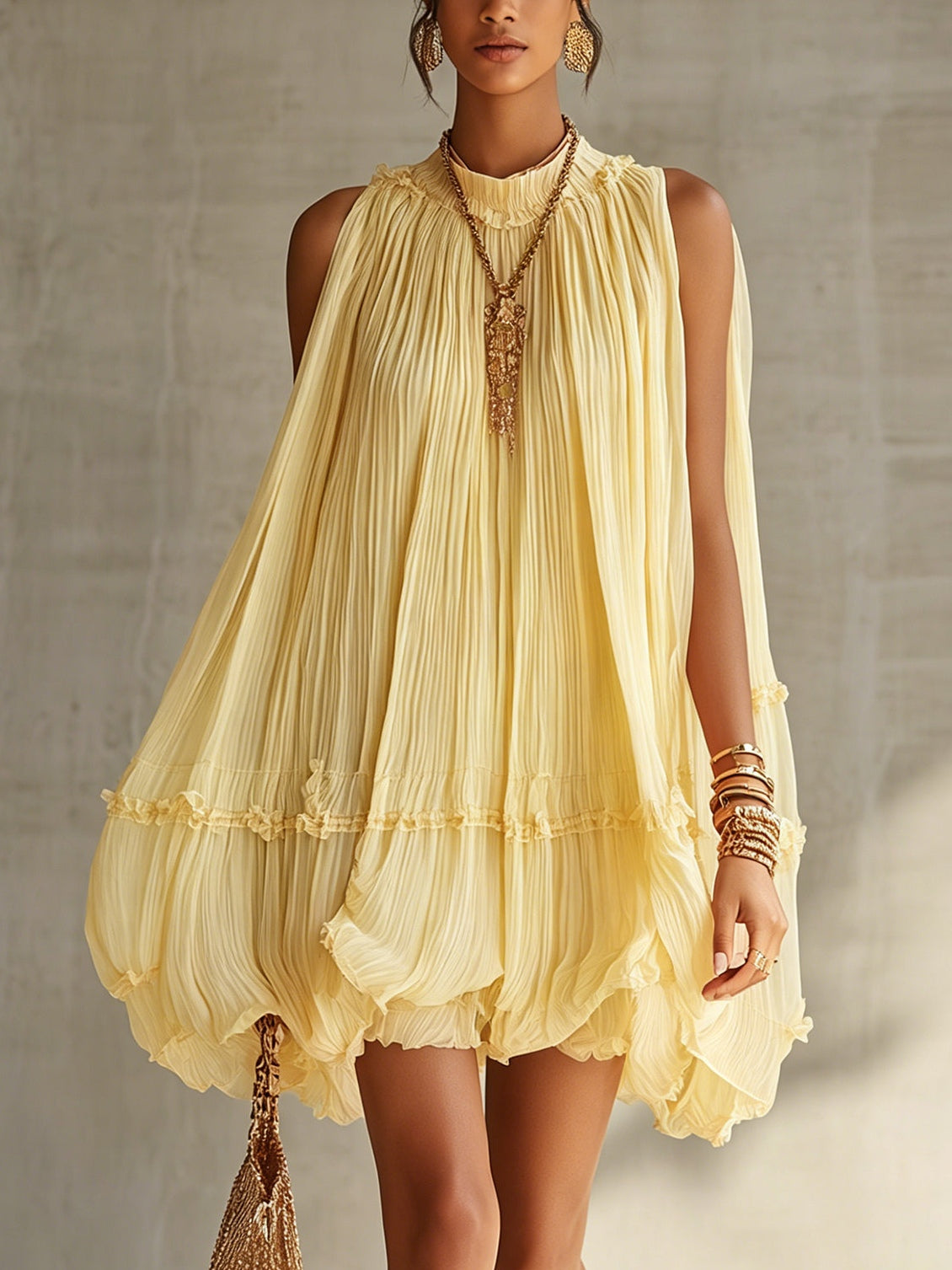 Tatiana™ | Halter Nek Ruffled Chiffon Bubble Mini Jurk