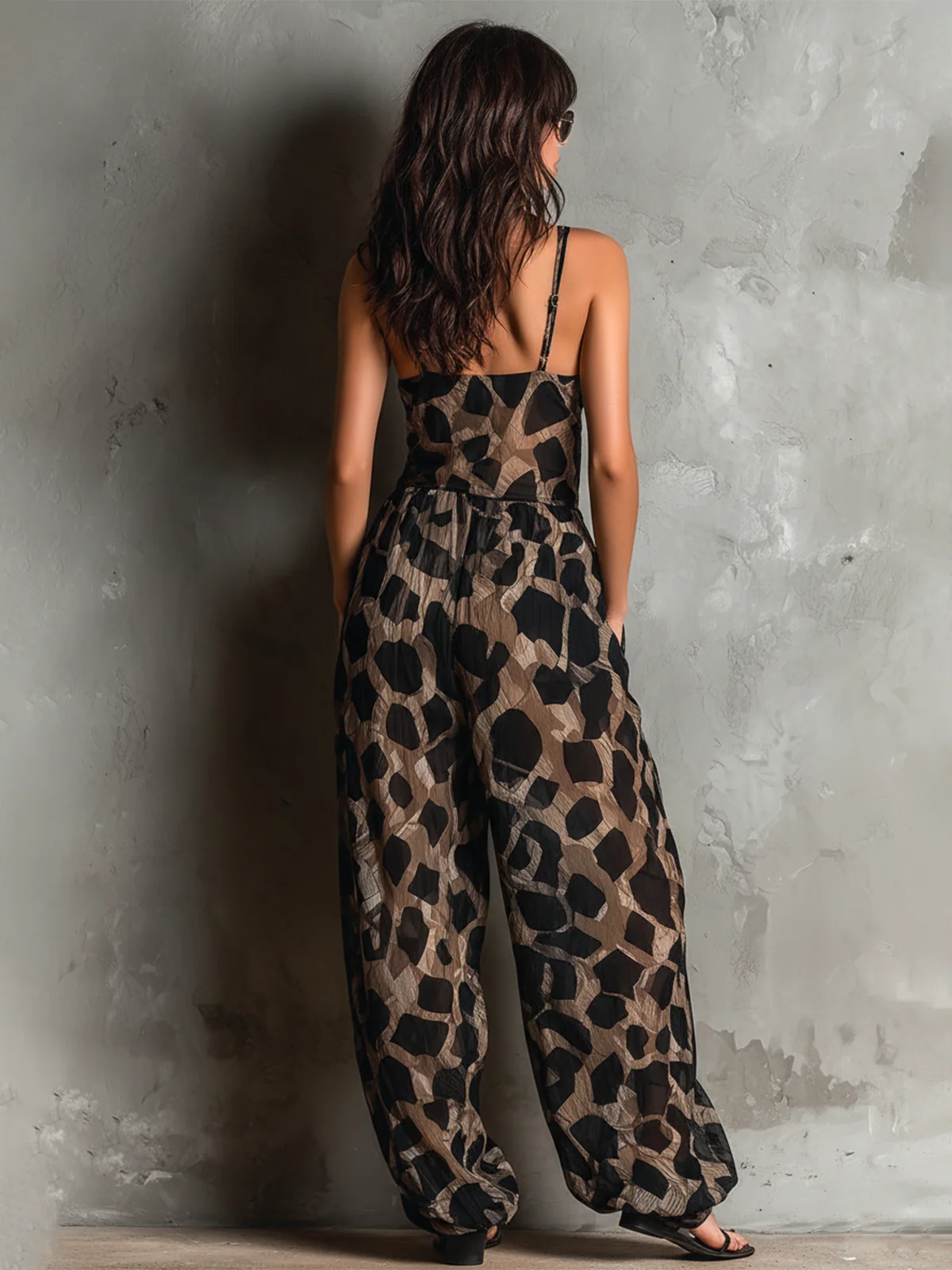 Zoé™ | Dierenprint Halter-neck Losvallende Chiffon Wijde Jumpsuit