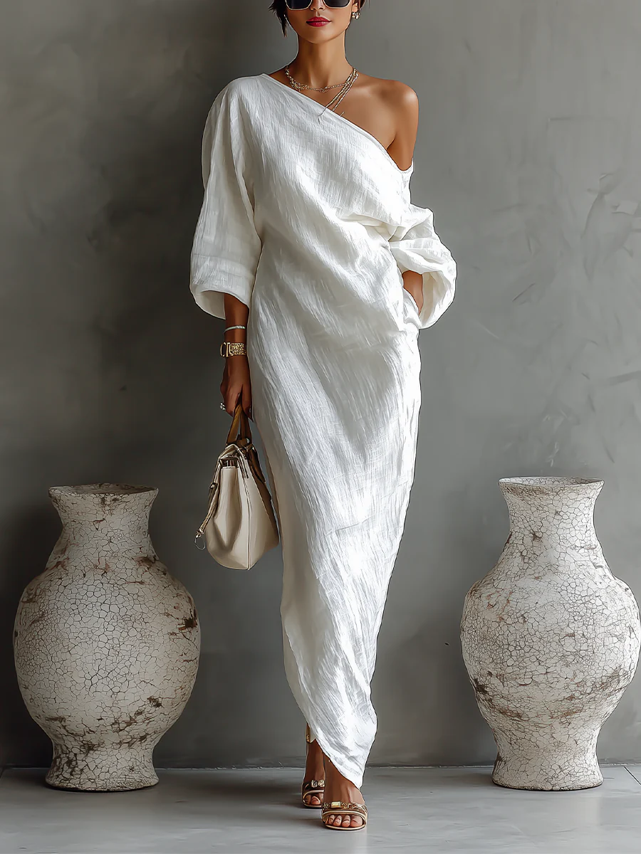 Elise™ | Elegante maxi-jurk met één schouder in het wit
