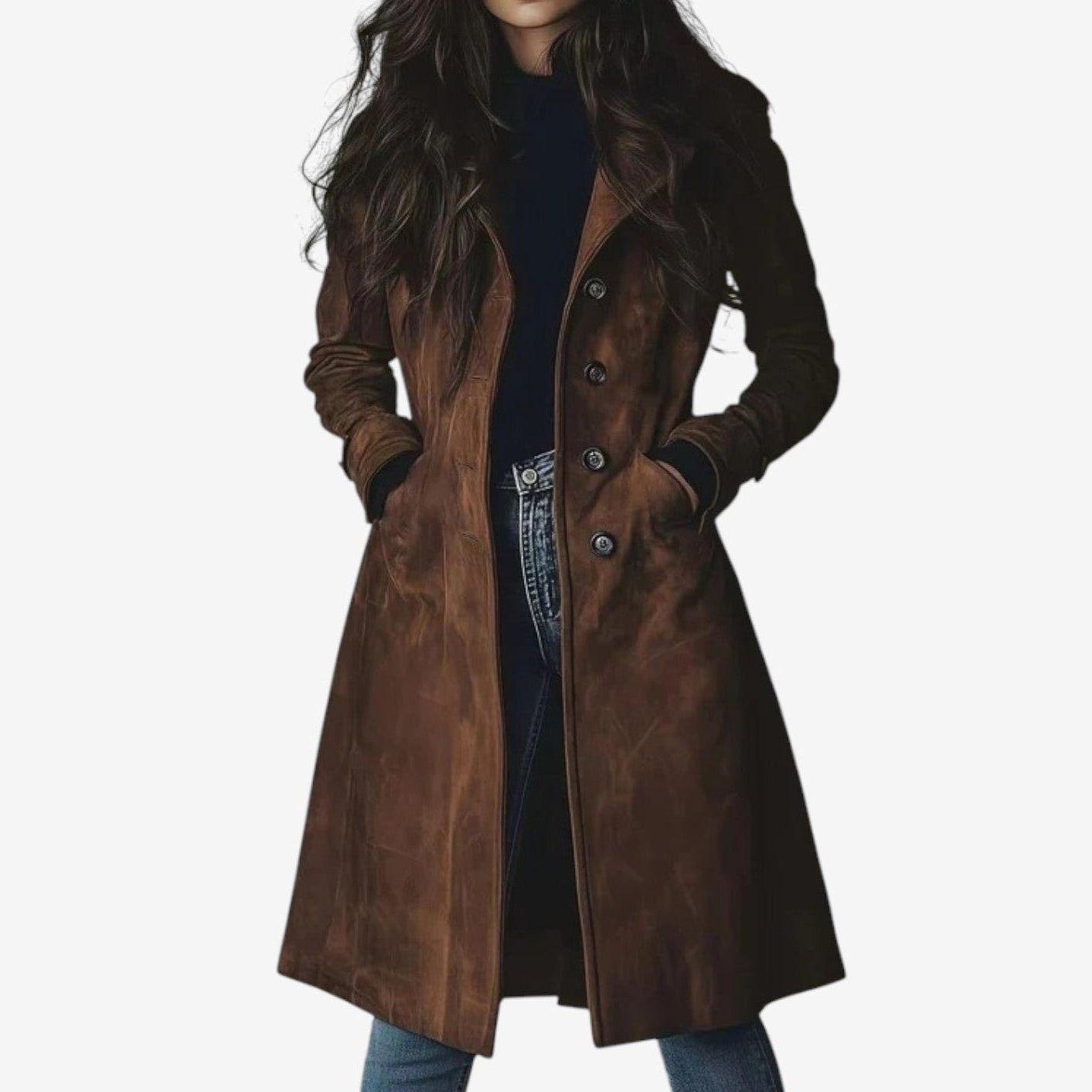 Agjie | Luxe suède lange trenchcoat voor dames - Bellanza