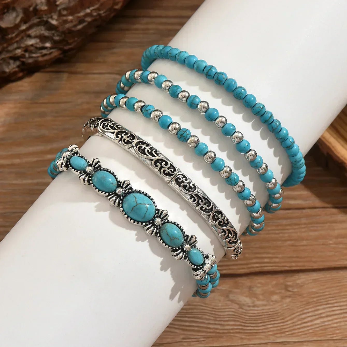 Aleida | Boho-armbandenset met turquoise kralen - Bellanza