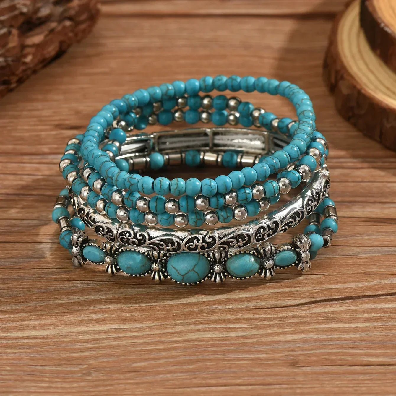 Aleida | Boho-armbandenset met turquoise kralen - Bellanza