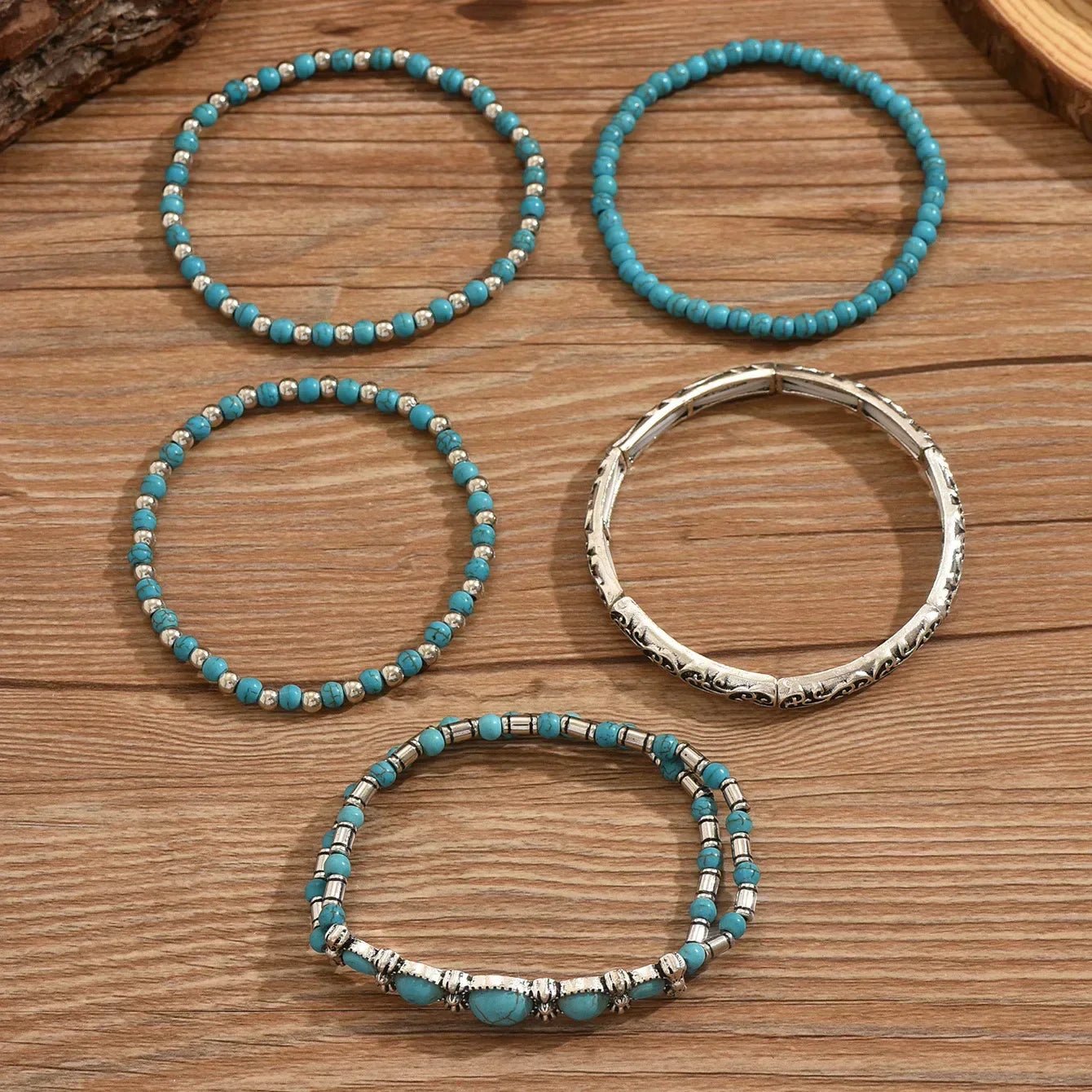 Aleida | Boho-armbandenset met turquoise kralen - Bellanza