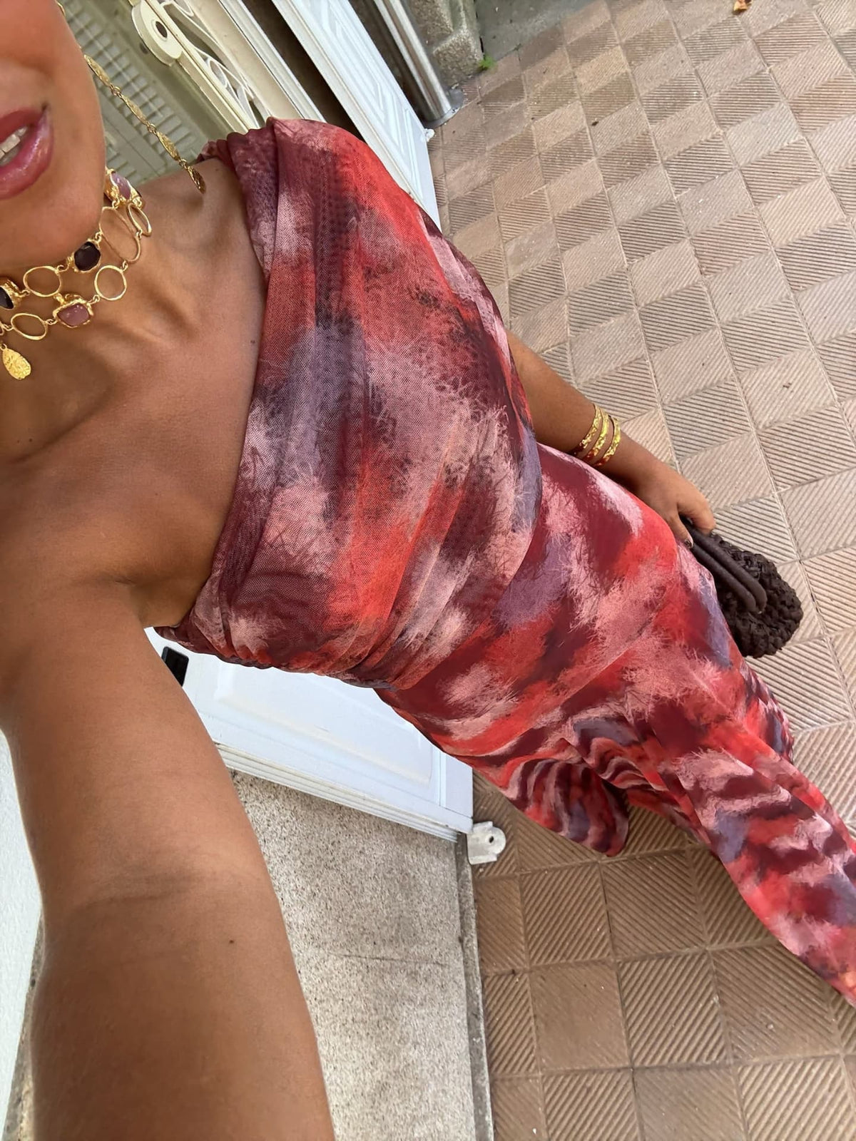 Aquarel Off-Shoulder Lange Jurk - Bellanza