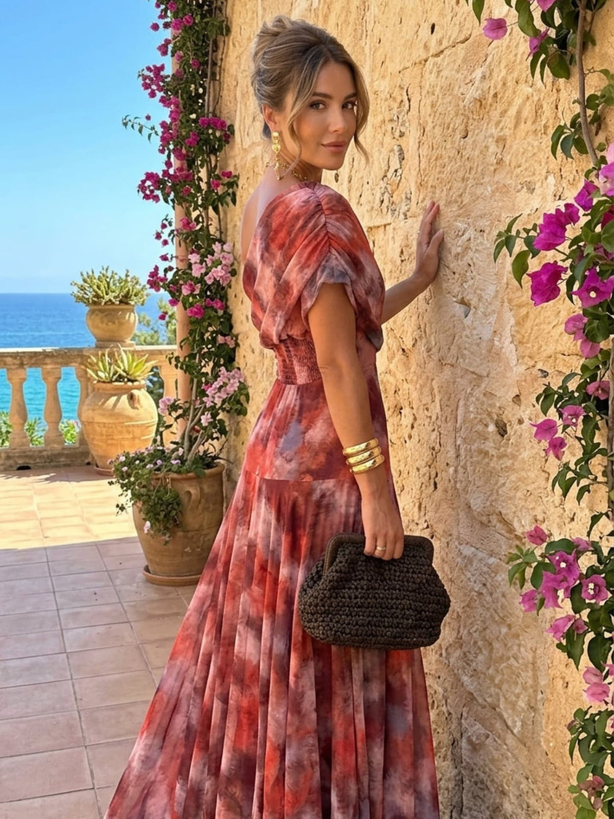 Aquarel Off-Shoulder Lange Jurk - Bellanza