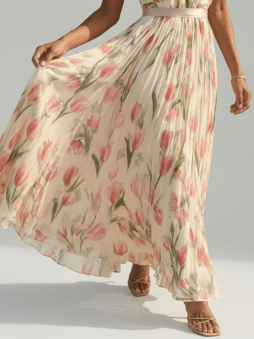 Aurelle | Midi - jurk met Halternek en Bloemen - Bellanza