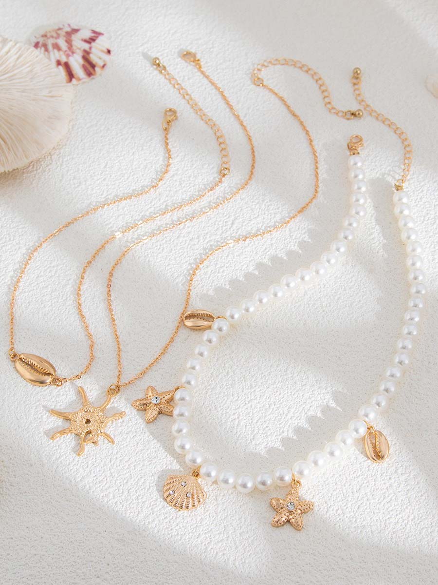 Bohemian Imitatieparel Vakantie Stijl Retro Sterrenbeeld Schelp Hanger Ketting Set - Bellanza