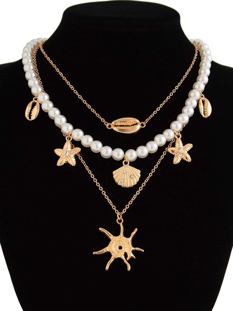 Bohemian Imitatieparel Vakantie Stijl Retro Sterrenbeeld Schelp Hanger Ketting Set - Bellanza
