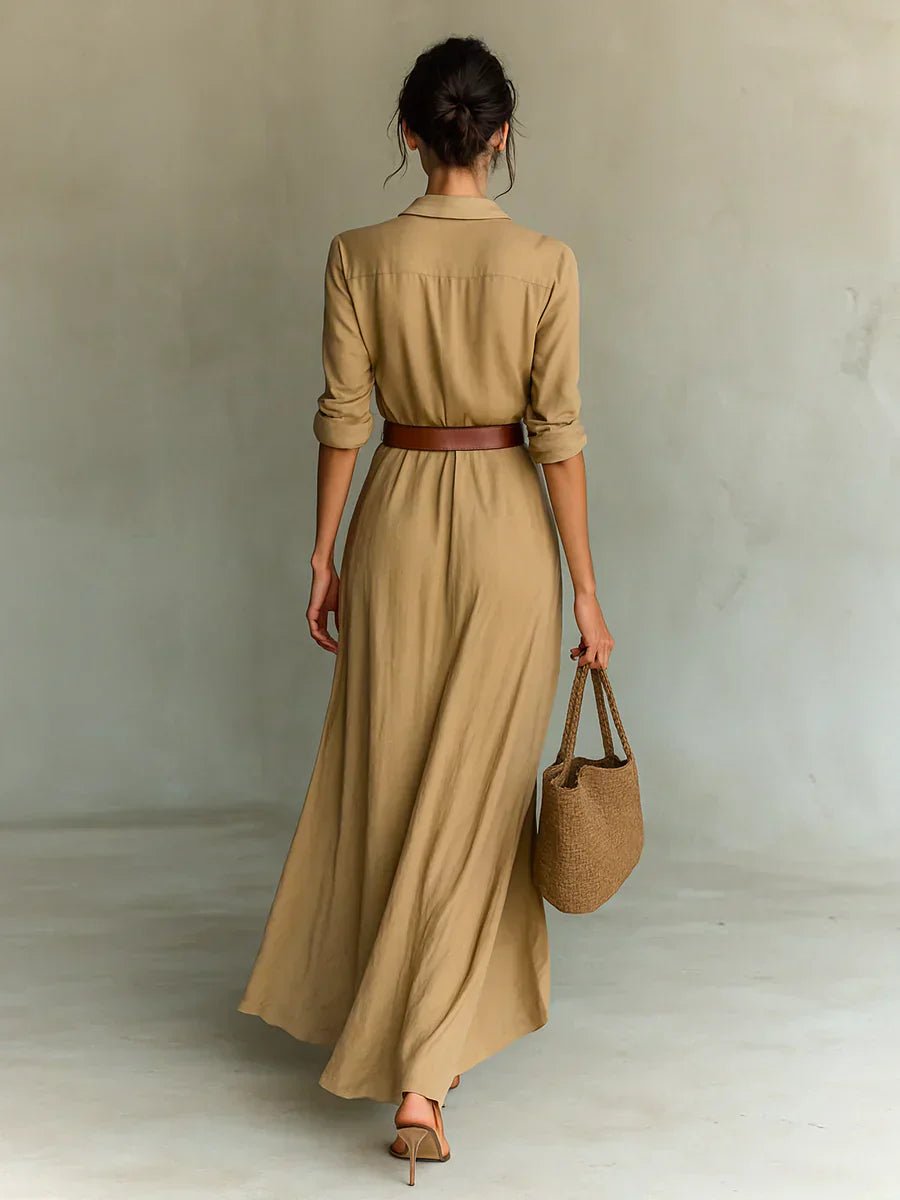 Camille™ | Maxi jurk met revers en ceintuur in de taille - Bellanza