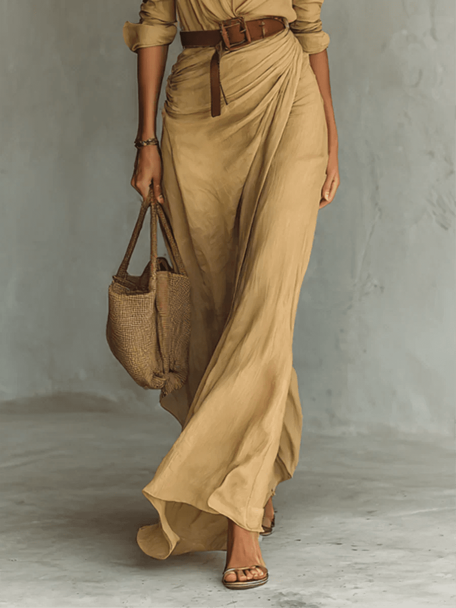 Camille™ | Maxi jurk met revers en ceintuur in de taille - Bellanza