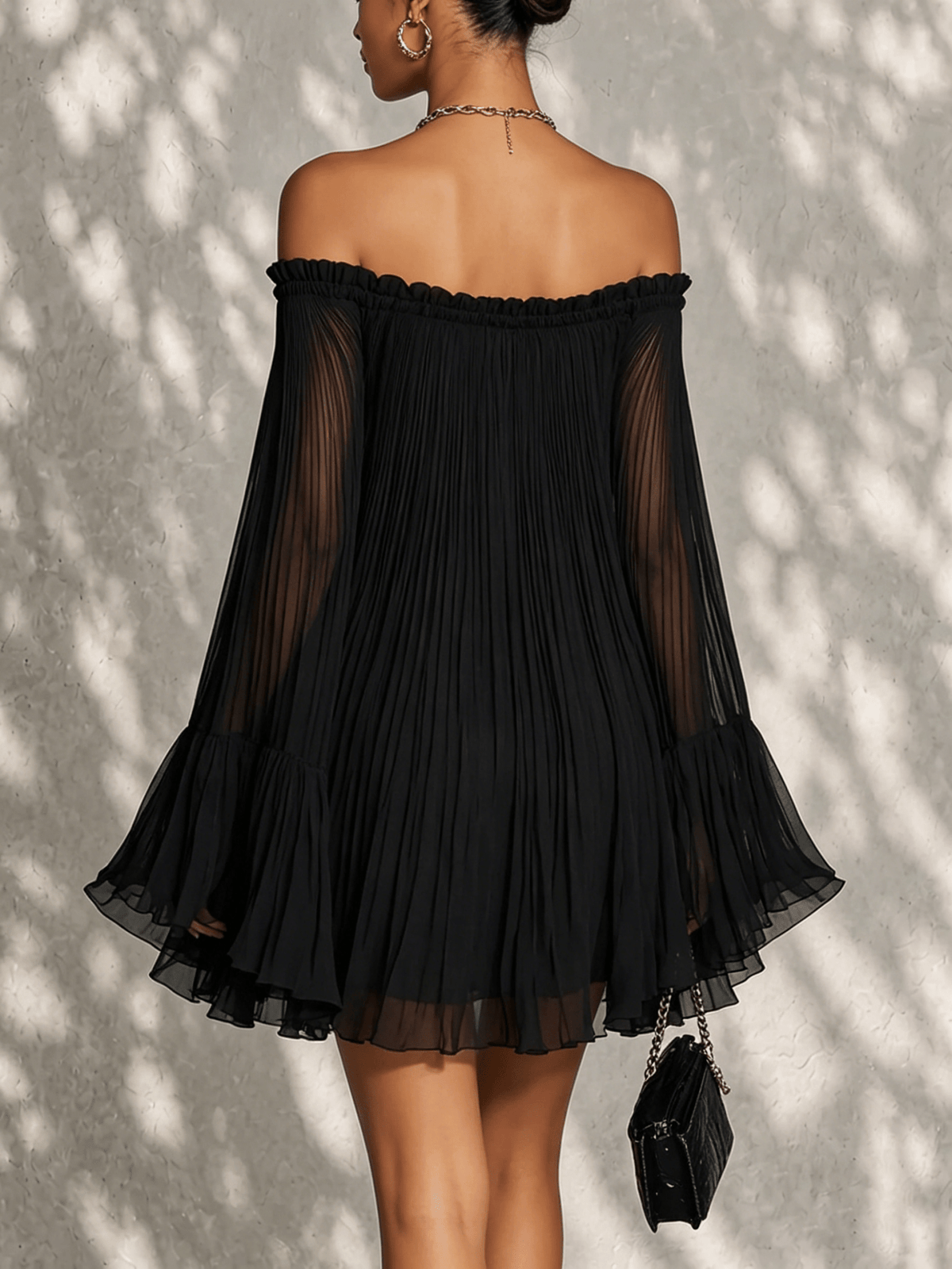 Cara™ | Off-Shoulder Ruffled Bell Sleeve Mini Dress - Bellanza