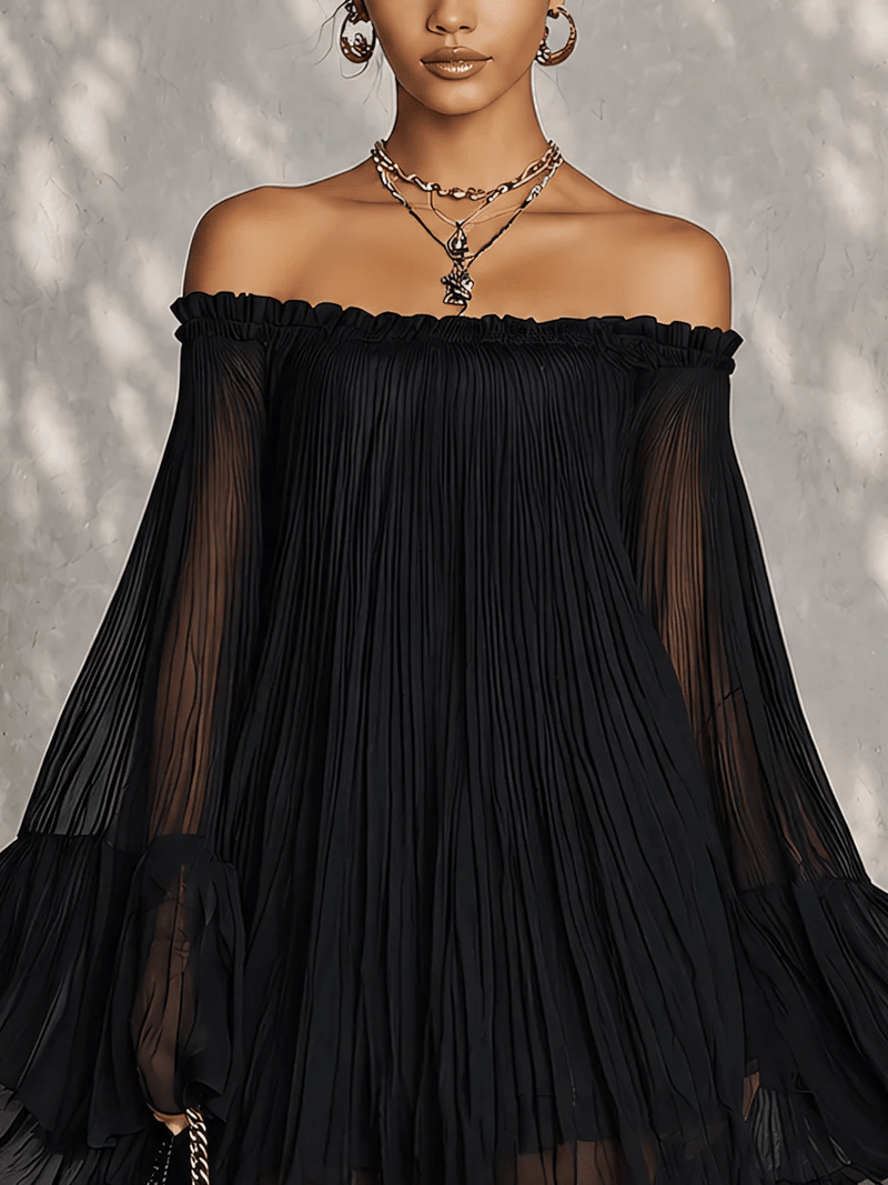 Cara™ | Off-Shoulder Ruffled Bell Sleeve Mini Dress - Bellanza
