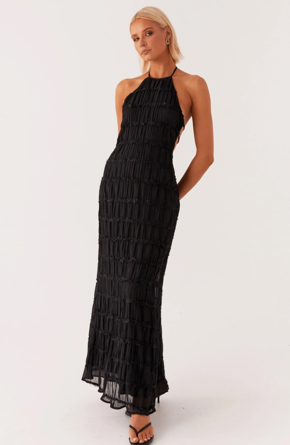 Caroline | Getextureerde Haltermaxi - jurk - bellanza