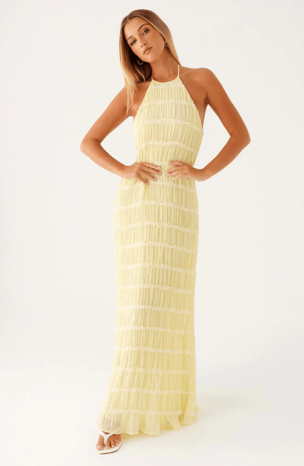 Caroline | Getextureerde Haltermaxi - jurk - bellanza
