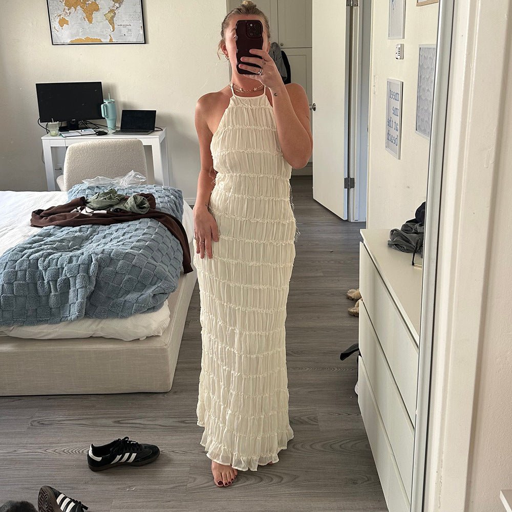 Caroline | Getextureerde Haltermaxi - jurk - bellanza