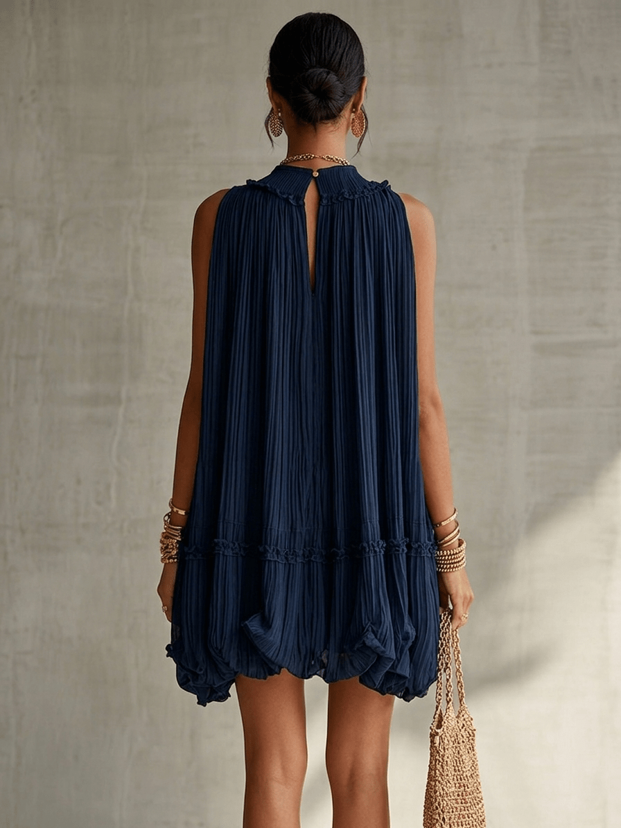 Celestine™ | Halter Nek Rimpelige Chiffon Bubble Mini Jurk - Bellanza