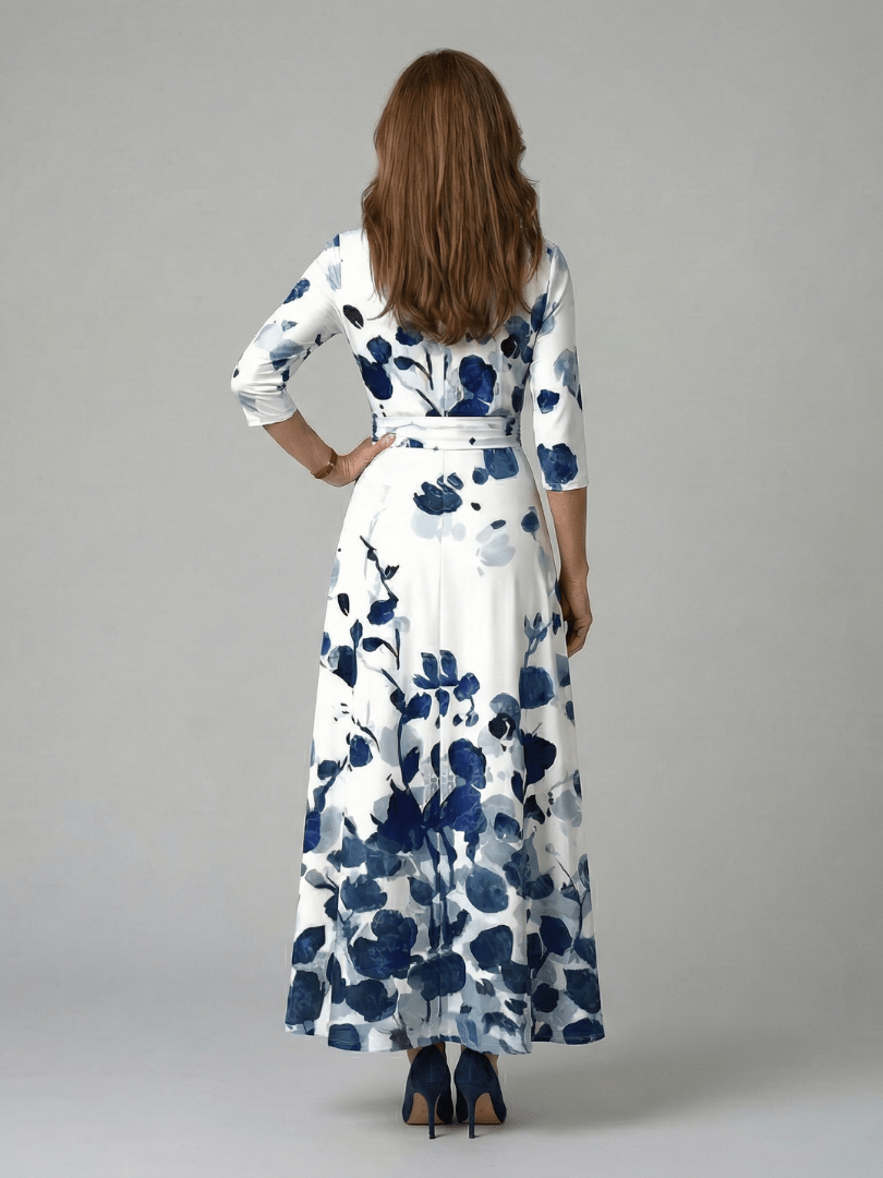 Celine | Midi Jurk met Knoop en Col - Bellanza