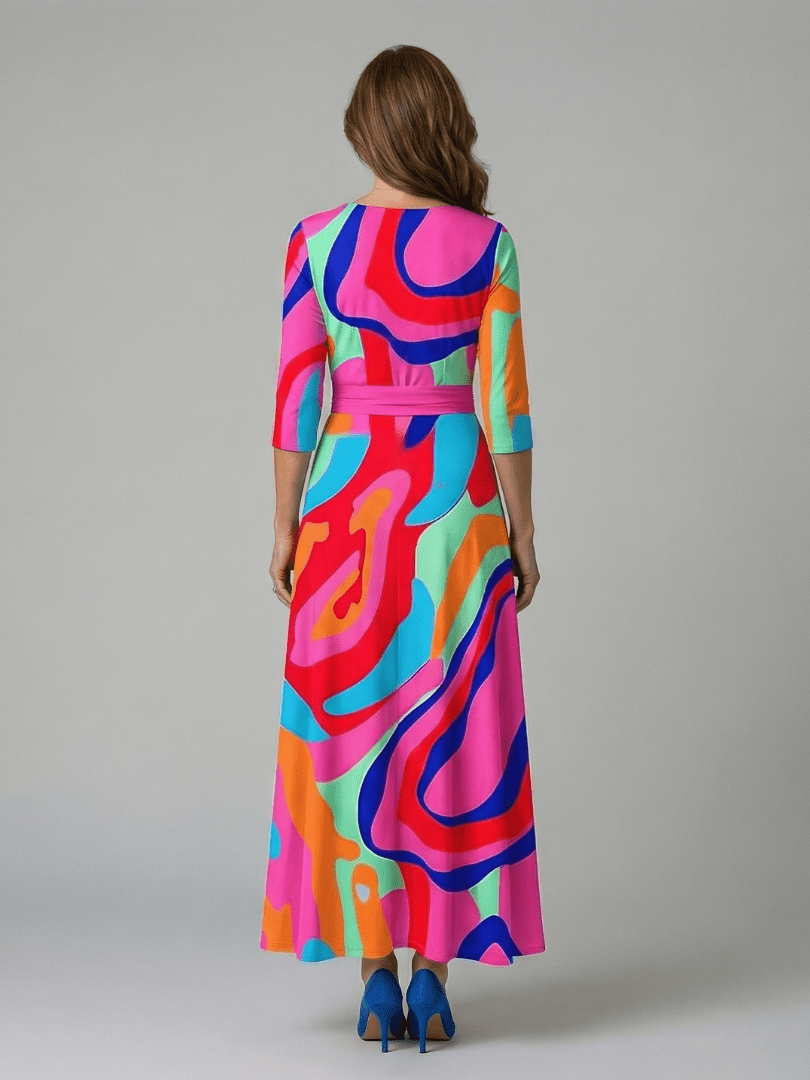 Celine | Midi Jurk met Knoop en Col - Bellanza