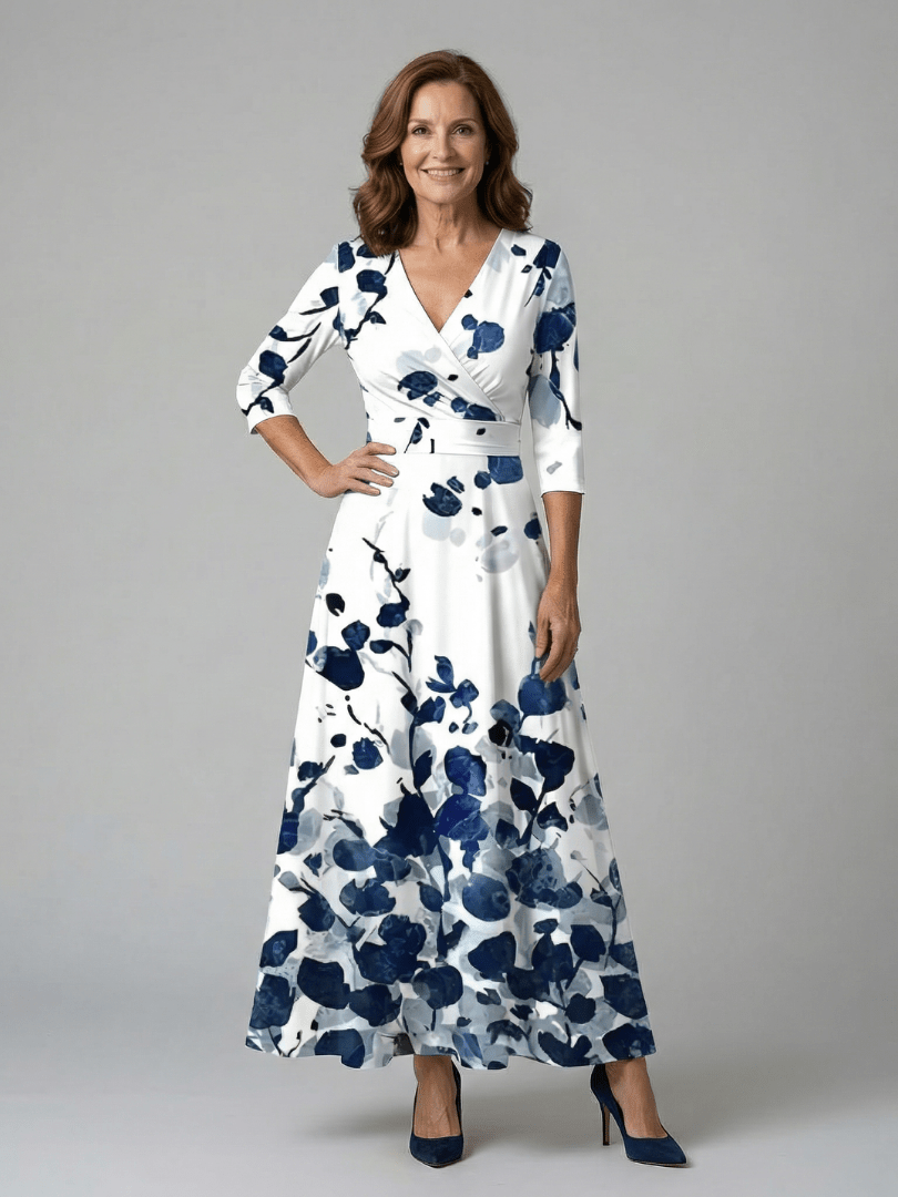 Celine | Midi Jurk met Knoop en Col - Bellanza