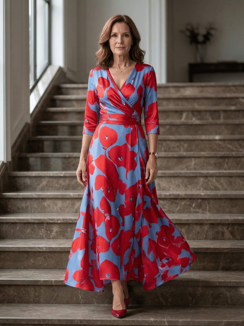 Celine | Midi Jurk met Knoop en Col - Bellanza