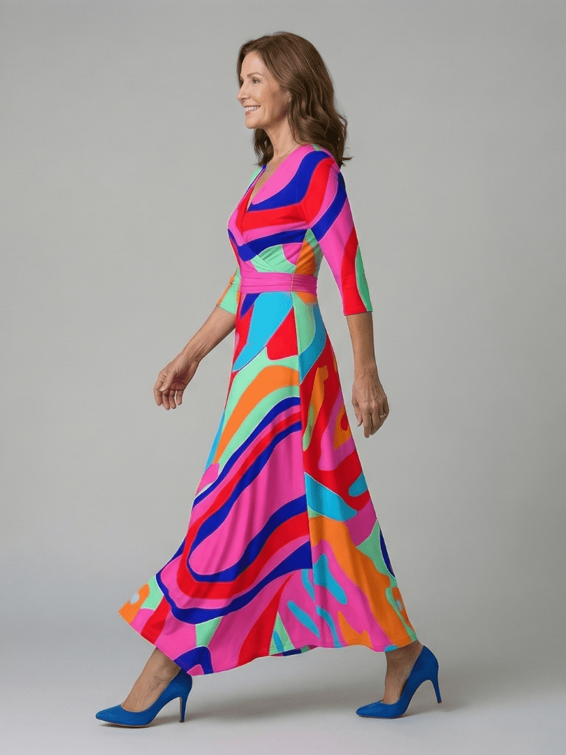 Celine | Midi Jurk met Knoop en Col - Bellanza