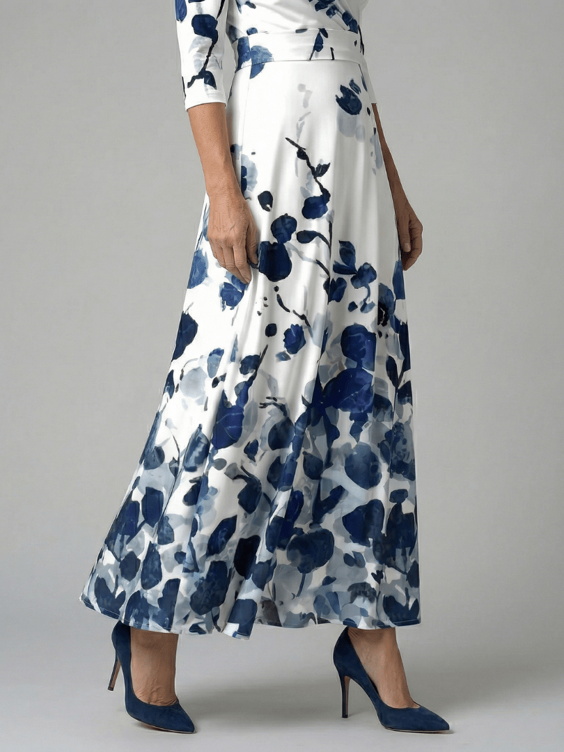 Celine | Midi Jurk met Knoop en Col - Bellanza