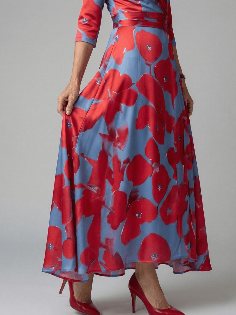 Celine | Midi Jurk met Knoop en Col - Bellanza