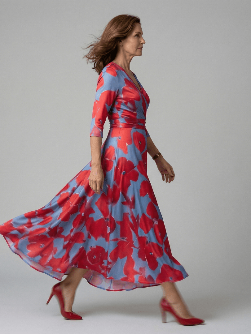 Celine | Midi Jurk met Knoop en Col - Bellanza