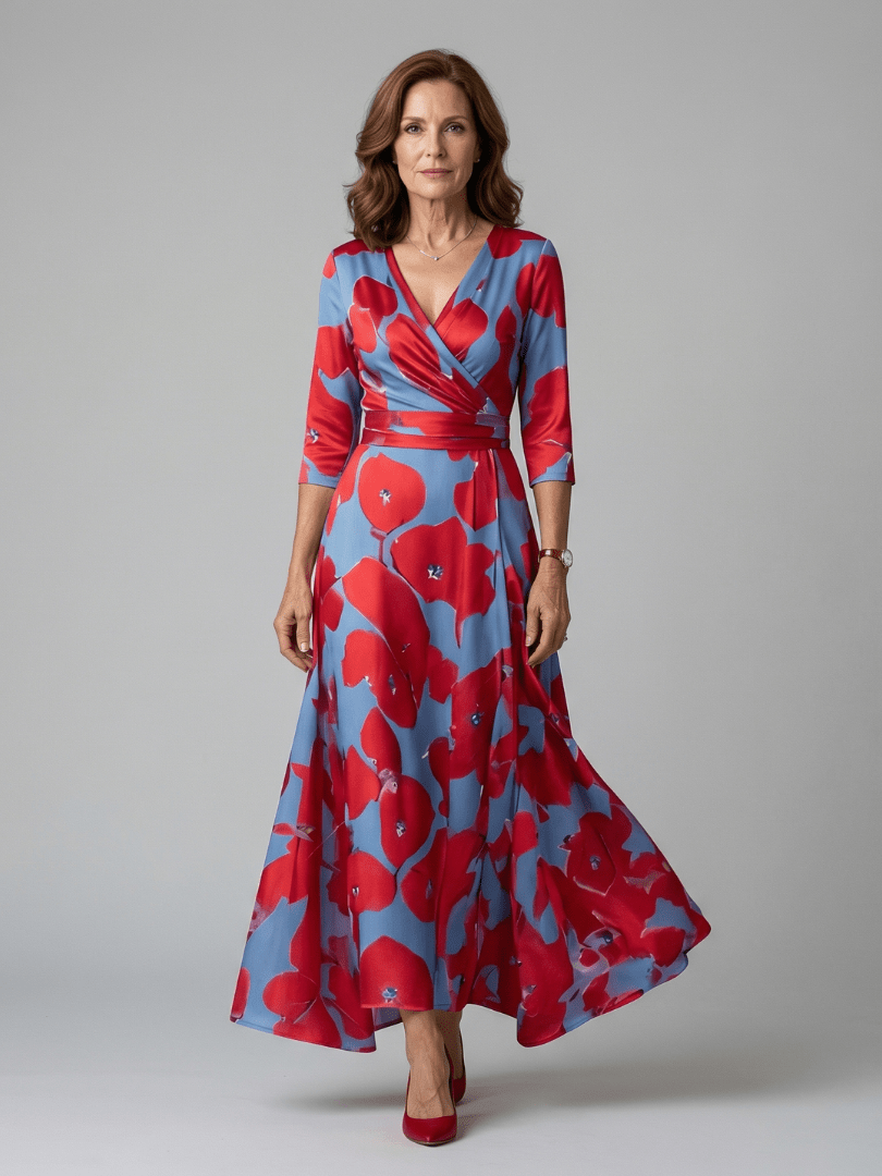 Celine | Midi Jurk met Knoop en Col - Bellanza