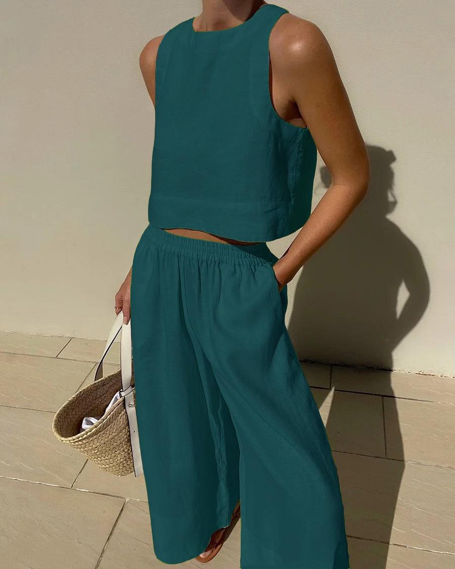 Chic Effen Kleur Mouwloos 2 - delig Set - bellanza