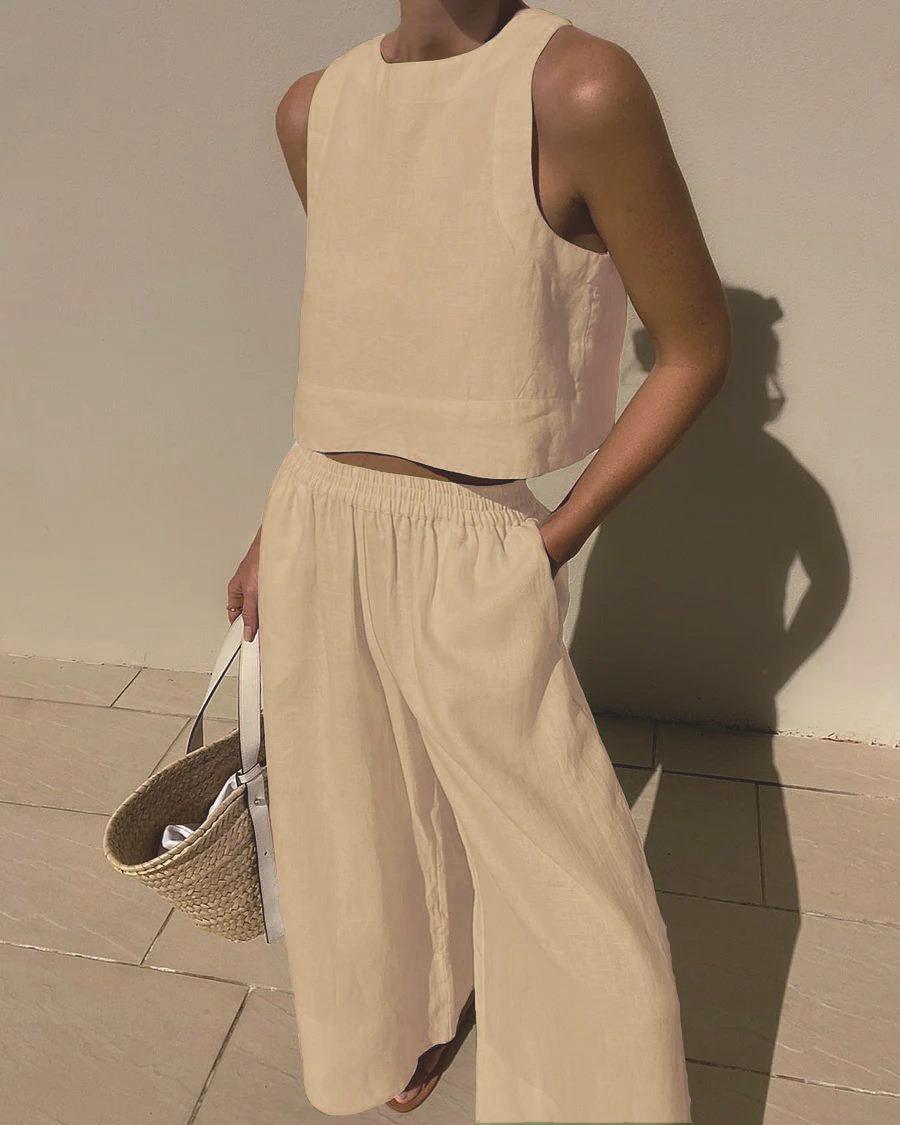 Chic Effen Kleur Mouwloos 2 - delig Set - bellanza