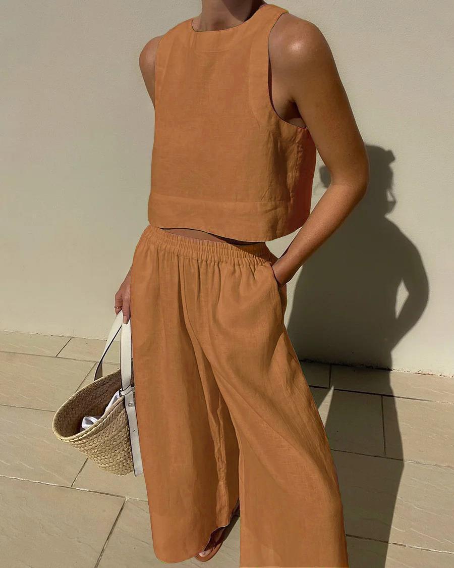 Chic Effen Kleur Mouwloos 2 - delig Set - bellanza
