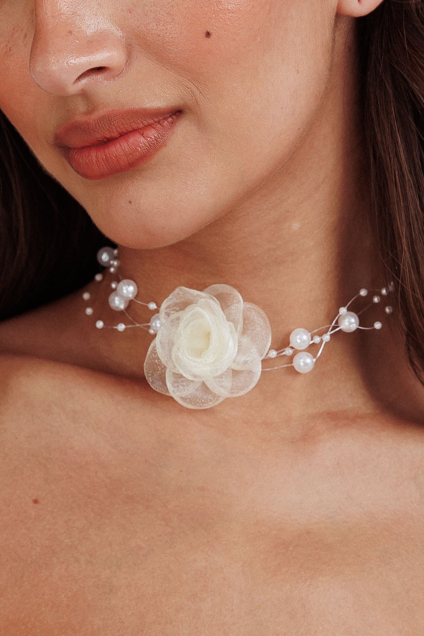 Choker Collier en Chiffon Roze Magic Moments Parels - Bellanza