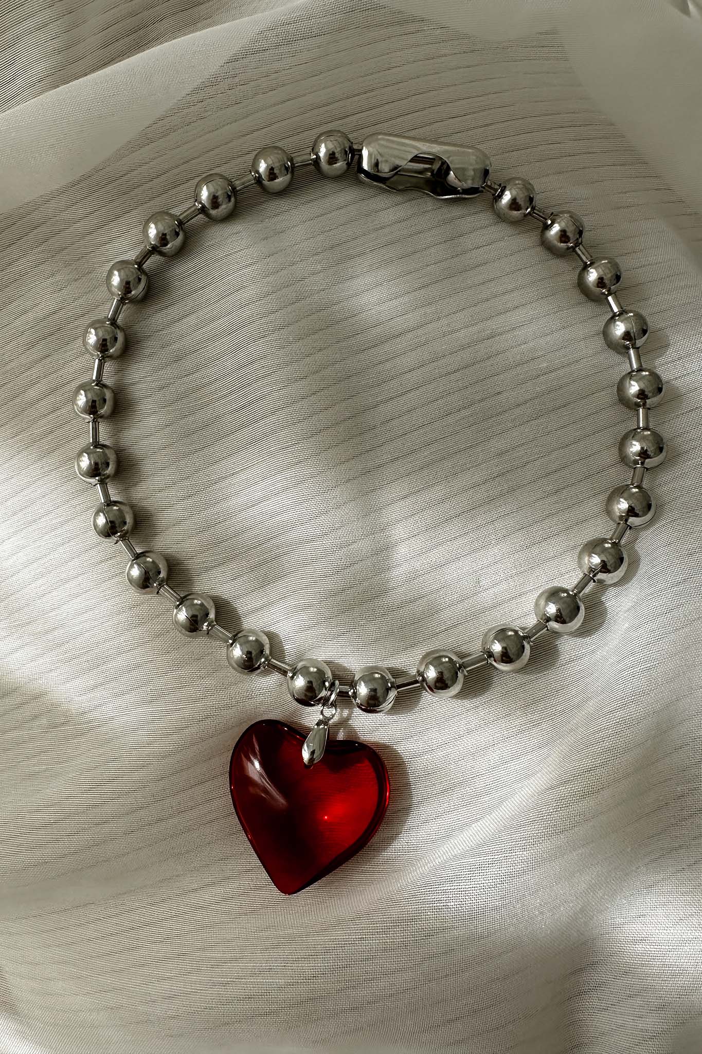 Collier Grand Cœur in Zilveren Parels Lee Rood - Bellanza